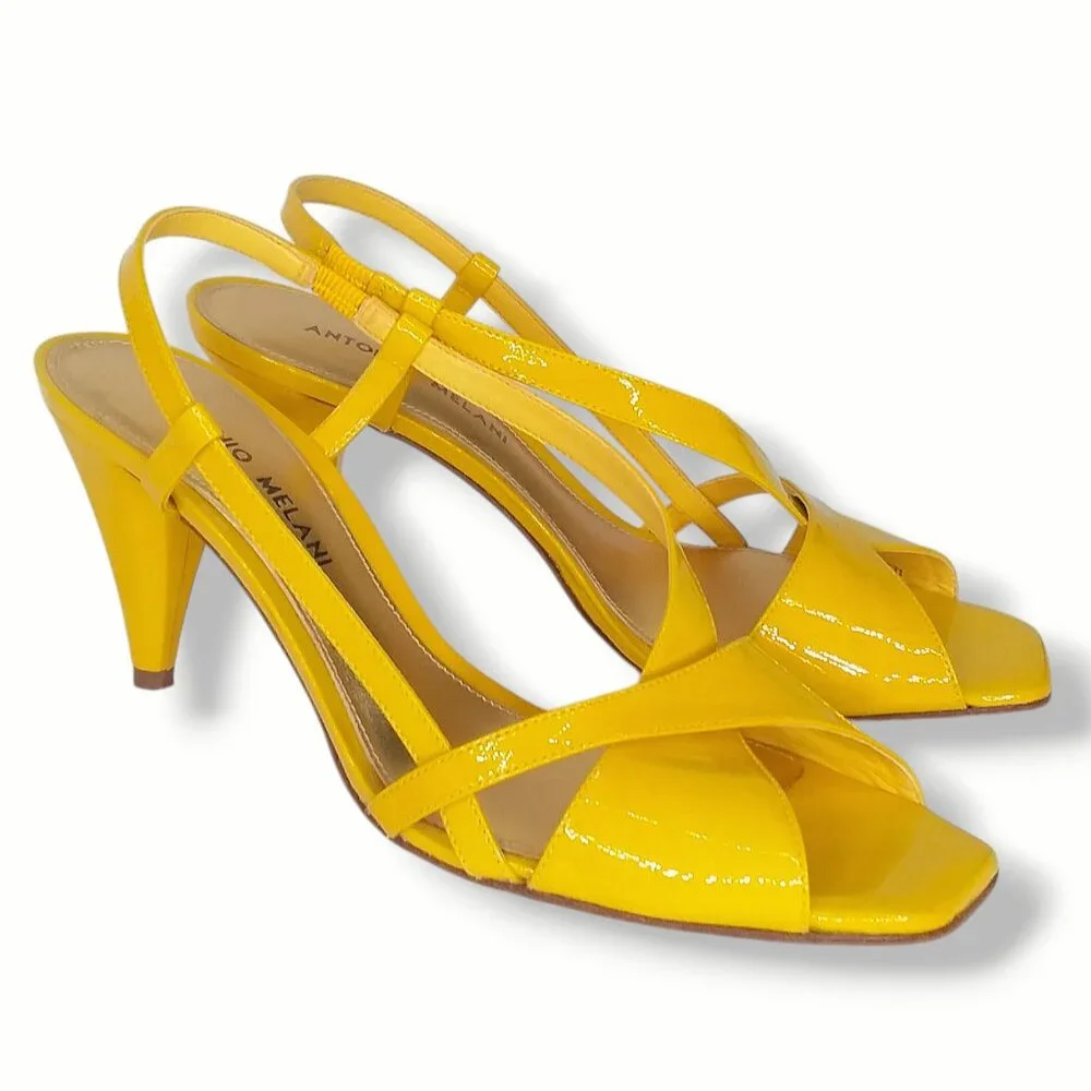 Antonio Melani Kaitlyn Slingback Heels Size 8 Yellow Patent Leather Retro Pinup - Picture 6 of 12